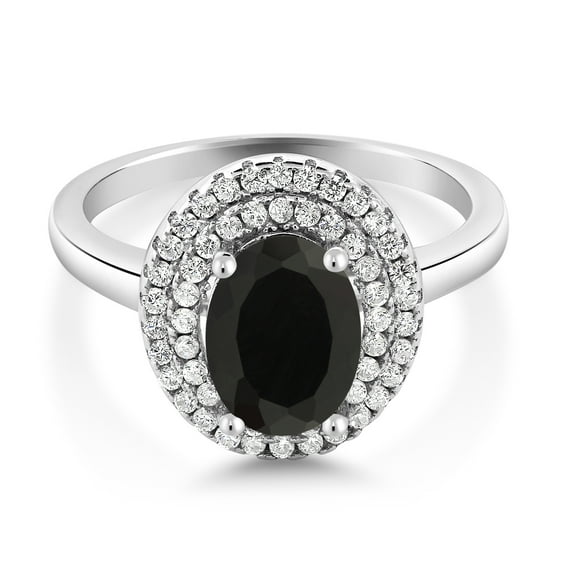 Gem Stone King 925 Sterling Silver Oval Black Onyx Halo Engagement Ring for Women (2.80 Cttw, Gemstone December Birthstone, Oval 8X6MM, Size 6)