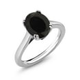 thumbnail image 1 of Gem Stone King 925 Sterling Silver Oval Black Onyx and White Created Sapphire Solitaire Ring for Women (3.03 Cttw, Gemstone Birthstone, Available in Size 5, 6, 7, 8, 9), 1 of 3