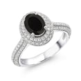 thumbnail image 1 of Gem Stone King 925 Sterling Silver Oval Black Onyx and White Moissanite Engagement Ring for Women (2.24 Cttw, Gemstone Birthstone, Available in Size 5, 6, 7, 8, 9), 1 of 5