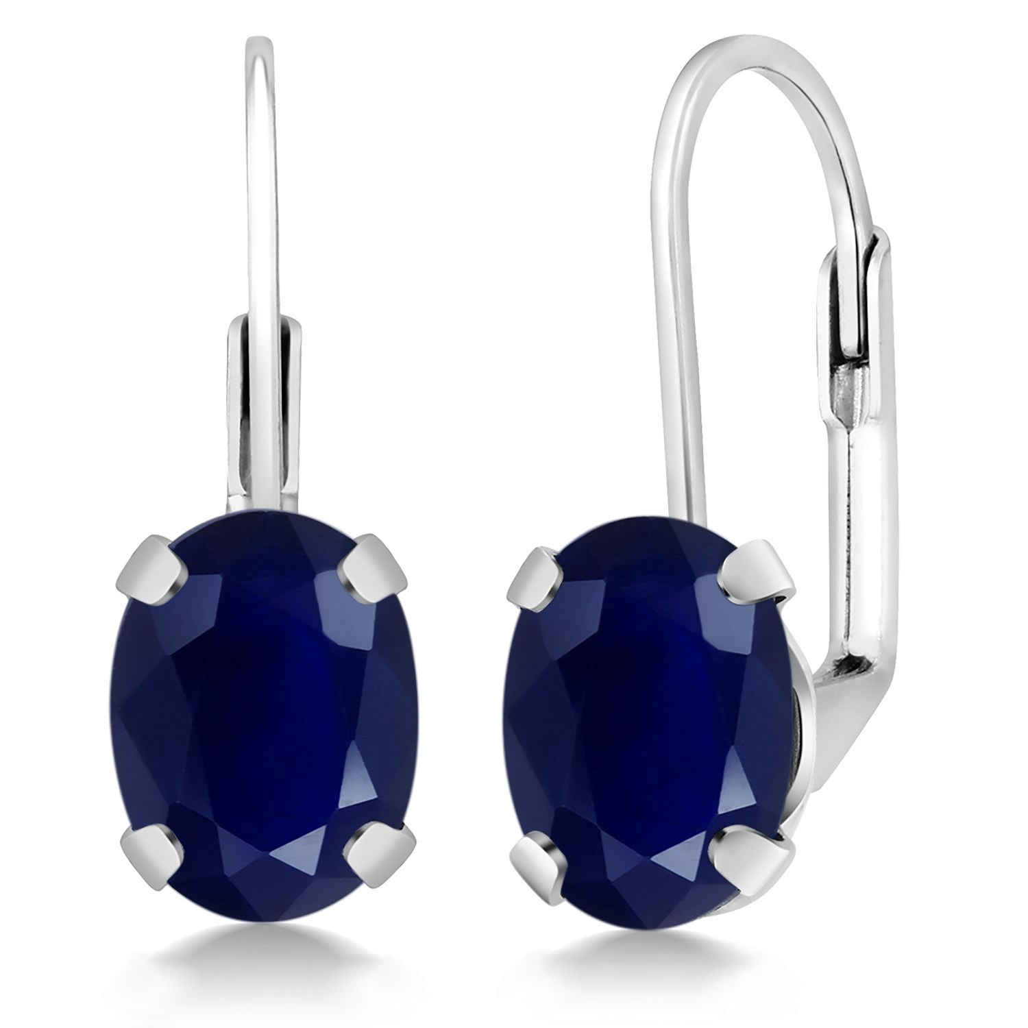Gem Stone King 925 Sterling Silver Oval Blue Sapphire Earrings for Women (3.58 Cttw, Oval 8X6MM)