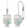 thumbnail image 1 of Gem Stone King 925 Sterling Silver Oval Cabochon White Simulated Opal Earrings for Women (2.10 Cttw, Oval 8X6MM), 1 of 6