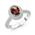 thumbnail image 1 of Gem Stone King 925 Sterling Silver Oval Checkerboard Red Garnet and Moissanite Women Ring (2.17 Cttw, Gemstone Birthstone, Available in Size 5, 6, 7, 8, 9), 1 of 5