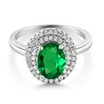 thumbnail image 1 of Gem Stone King 925 Sterling Silver Oval Green Nano Emerald Halo Engagement Ring for Women (1.95 Cttw, Gemstone May Birthstone, Oval 8X6MM, Size 5), 1 of 4