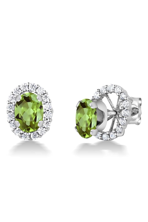 925 Sterling Silver Oval Green Peridot Removable Jacket Stud Earrings for Women