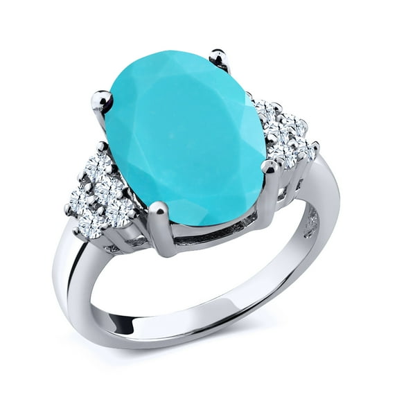 Gem Stone King 925 Sterling Silver Oval Green Turquoise Ring for Women (3.30 Cttw, Gemstone Birthstone, Size 8)