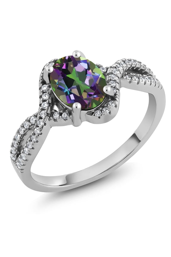 2.18 Cttw Oval Green Mystic Topaz Ring Ring for Women | 925 Sterling Silver | Oval 8X6MM | Gemstone Birthstone | Available in Size 5, 6, 7, 8, 9 | Size 5