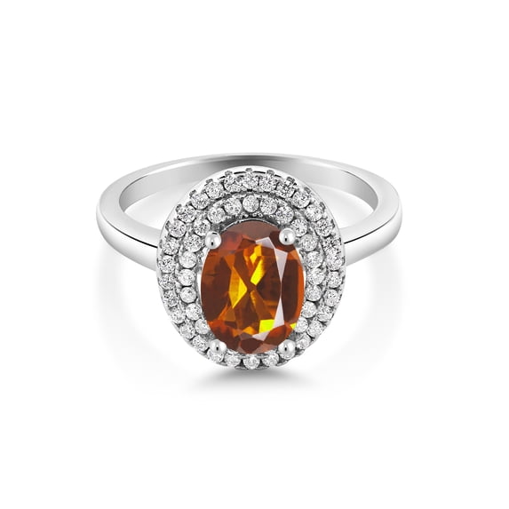 Gem Stone King 925 Sterling Silver Oval Orange Red Madeira Citrine Halo Engagement Ring for Women (2.30 Cttw, Gemstone November Birthstone, Oval 8X6MM, Size 9)