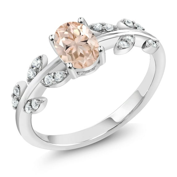 Gem Stone King 925 Sterling Silver Oval Peach Morganite Olive Vine Engagement Ring for Women (0.86 Cttw, Available in Size 5,6,7,8,9)