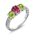 thumbnail image 1 of Gem Stone King 925 Sterling Silver Oval Pink Tourmaline Green Peridot and Moissanite Women Ring (2.07 Cttw, Gemstone Birthstone, Size 9), 1 of 4