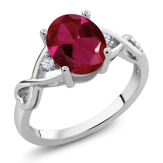 Gem Stone King 925 Sterling Silver Oval Red Created Ruby Ring for Women (2.09 Cttw, Size 7)