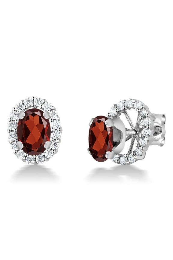 925 Sterling Silver Oval Red Garnet Removable Jacket Stud Earrings for Women (2.00 Cttw, Oval 7X5MM)