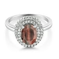 thumbnail image 1 of Gem Stone King 925 Sterling Silver Oval Red Tiger Eye Halo Engagement Ring for Women (2.45 Cttw, Gemstone Birthstone, Oval 8X6MM, Size 8), 1 of 4