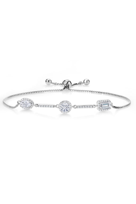 1.57 Cttw Oval Round and Emerald Cut White Moissanite Tennis Bracelet for Women By Keren Hanan | 925 Sterling Silver | Adjustable Bolo Bracelet for Women | Easy-On Easy-Off