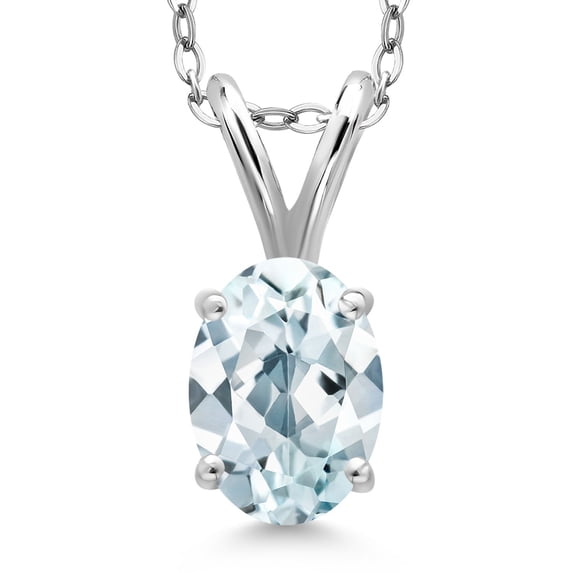 Gem Stone King 925 Sterling Silver Oval Sky Aquamarine Pendant Necklace for Women (0.72 Cttw, Gemstone Birthstone With 18 inch Silver Chain)