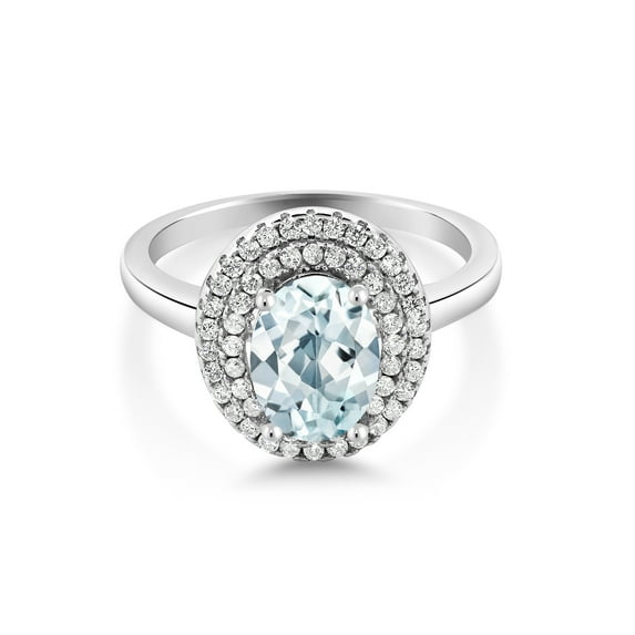 Gem Stone King 925 Sterling Silver Oval Sky Blue Aquamarine Halo Engagement Ring for Women (2.40 Cttw, Gemstone March Birthstone, Oval 8X6MM, Size 9)