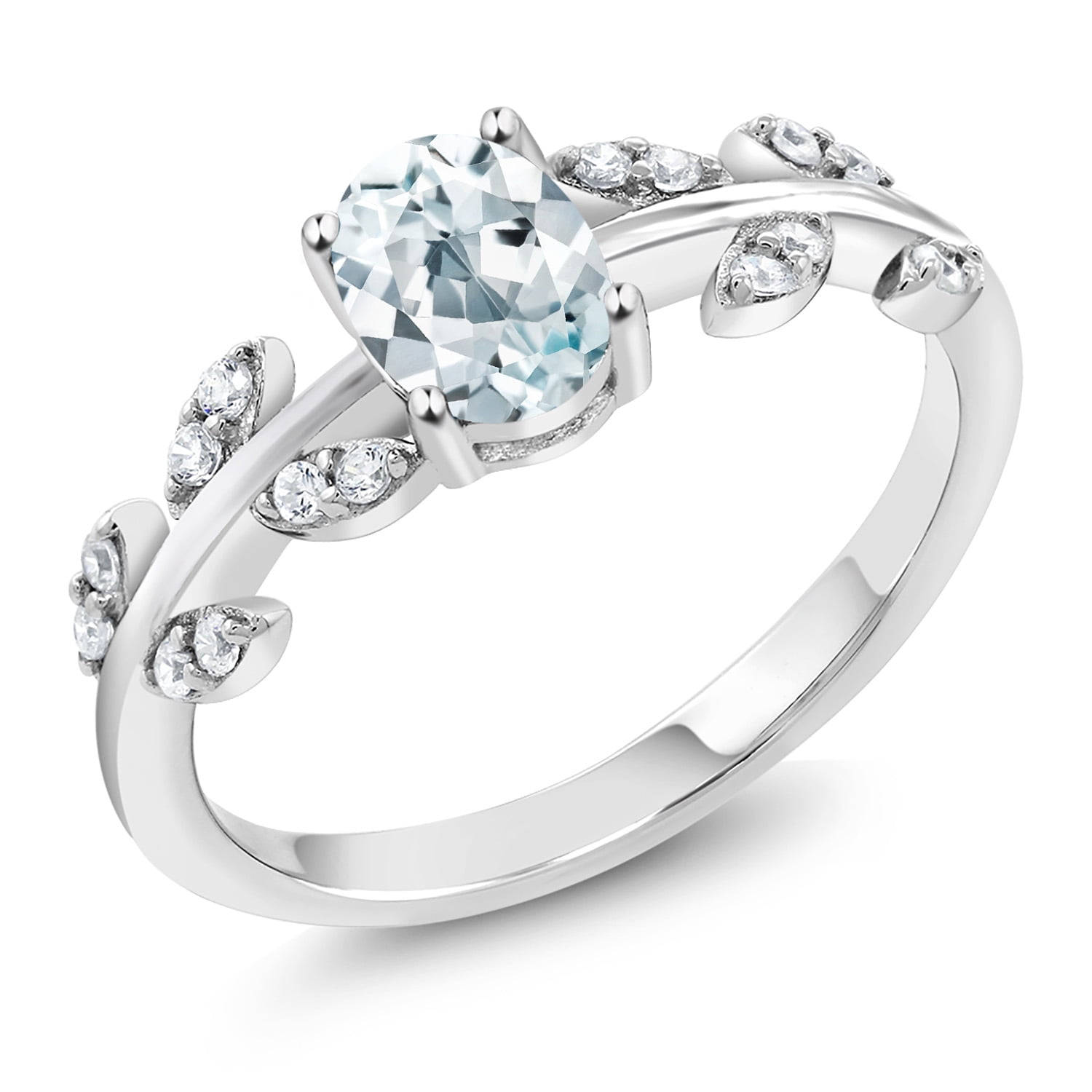Gem Stone King 925 Sterling Silver Oval Sky Blue Aquamarine Olive Vine ...