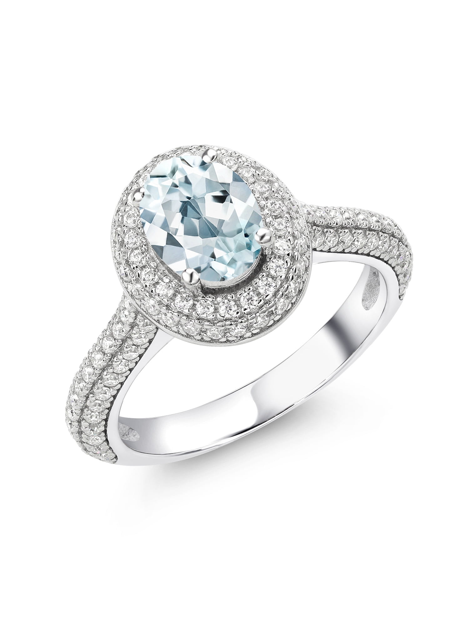 Gem Stone King 925 Sterling Silver Oval Sky Blue Aquamarine and White ...