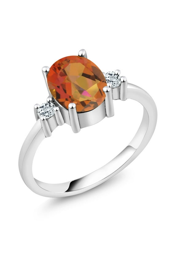 925 Sterling Silver Oval Twilight Orange Mystic Quartz and White Topaz Ring for Women ( 2.46 Cttw, Gemstone Birthstone, Size 6)