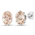 thumbnail image 1 of Gem Stone King 925 Sterling Silver Peach Morganite 6-Prongs Stud Earrings for Women Men (2.00 Cttw, Gemstone October Birthstone, Oval 8X6MM), 1 of 4