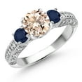 thumbnail image 1 of Gem Stone King 925 Sterling Silver Peach Morganite Blue Sapphire and White Moissanite Engagement Ring for Women (1.93 Cttw, Gemstone October Birthstone, Round 7MM and 4MM, Size 9), 1 of 3