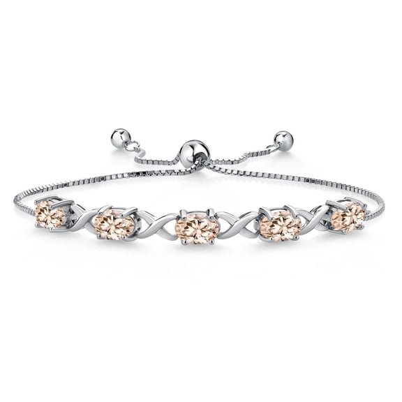 Gem Stone King 925 Sterling Silver Peach Morganite Bracelet for Women (3.25 Cttw, Gemstone October Birthstone, Oval 7X5MM, Fully Adjustable up to 9 inches)
