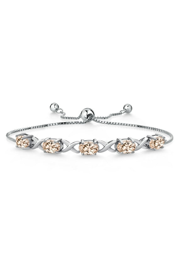 925 Sterling Silver Peach Morganite Bracelet for Women (3.25 Cttw, Gemstone October Birthstone, Oval 7X5MM, Fully Adjustable up to 9 inches)