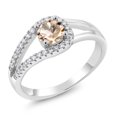 thumbnail image 1 of Gem Stone King 925 Sterling Silver Peach Morganite Engagement Ring for Women | 0.75 Cttw | Round 5MM | Gemstone October Birthstone | Size 7, 1 of 3