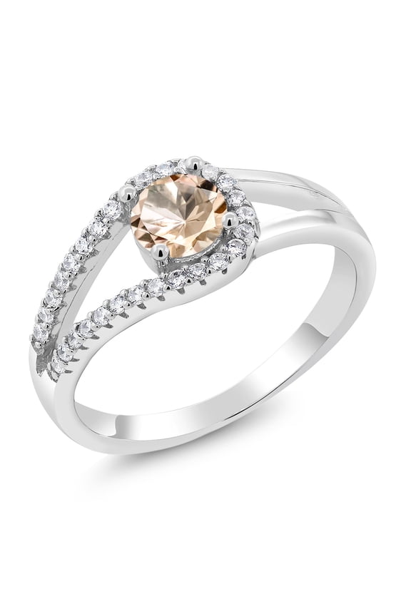 925 Sterling Silver Peach Morganite Engagement Ring for Women | 0.75 Cttw | Round 5MM | Gemstone October Birthstone | Size 7
