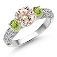thumbnail image 1 of Gem Stone King 925 Sterling Silver Peach Morganite Green Peridot and White Moissanite Engagement Ring for Women (1.83 Cttw, Gemstone October Birthstone, Round 7MM and 4MM, Size 9), 1 of 3