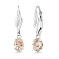 thumbnail image 1 of Gem Stone King 925 Sterling Silver Peach Morganite Leverback Dangle Drop Earrings for Women (1.30 Cttw, Gemstone October Birthstone, Oval 7X5MM), 1 of 3