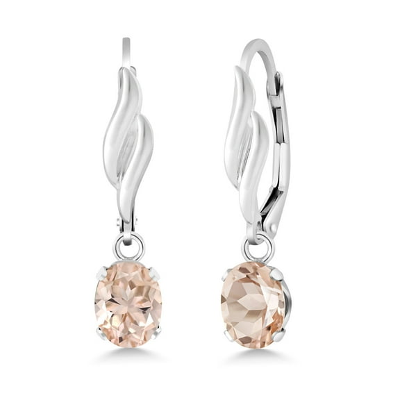 Gem Stone King 925 Sterling Silver Peach Morganite Leverback Dangle Drop Earrings for Women (1.30 Cttw, Gemstone October Birthstone, Oval 7X5MM)