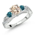 thumbnail image 1 of Gem Stone King 925 Sterling Silver Peach Morganite London Blue Topaz and White Moissanite Engagement Ring for Women (1.13 Cttw, Gemstone October Birthstone, Round 6MM and 3MM, Size 9), 1 of 4