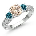 thumbnail image 1 of Gem Stone King 925 Sterling Silver Peach Morganite London Blue Topaz and White Moissanite Engagement Ring for Women (1.89 Cttw, Gemstone October Birthstone, Round 7MM and 4MM, Size 9), 1 of 3