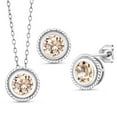 thumbnail image 1 of Gem Stone King 925 Sterling Silver Peach Morganite Pendant Earrings Set for Women (1.80 Cttw, Gemstone October Birthstone, Round 6MM, With 18 inch Chain), 1 of 3