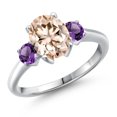thumbnail image 1 of Gem Stone King 925 Sterling Silver Peach Morganite and Purple Amethyst Engagement Ring for Women | 2.10 Cttw | Oval 9X7MM | Gemstone October Birthstone | Size 9, 1 of 6