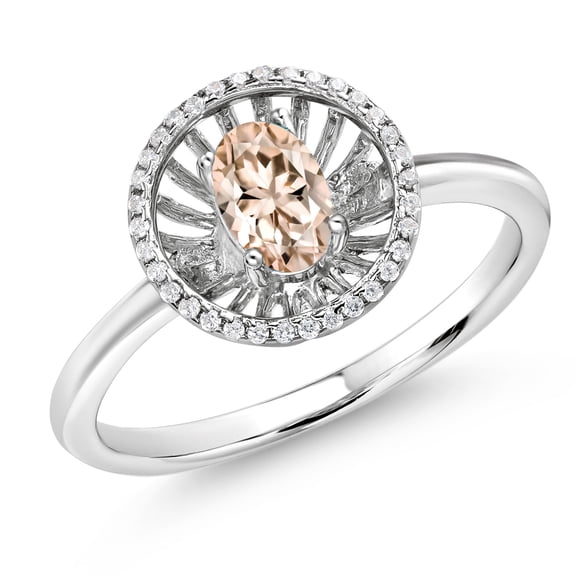 Gem Stone King 925 Sterling Silver Peach Morganite Ring for Women (0.98 Cttw, Oval 6X4MM, Gemstone October Birthstone, Size 8)