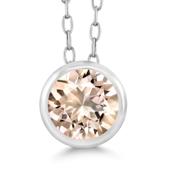 Gem Stone King 925 Sterling Silver Peach Morganite Solitaire Pendant Necklace for Women | 0.40 Cttw | Round 5MM | Gemstone October Birthstone | with 18 inch Silver Chain