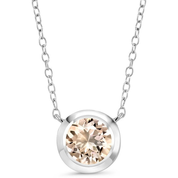 Gem Stone King 925 Sterling Silver Peach Morganite Solitaire Pendant Necklace for Women (1.15 Ct Round 7MM, with 18 inch Chain)