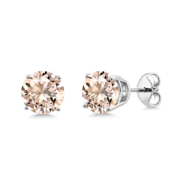 Gem Stone King 925 Sterling Silver Peach Morganite Stud Earrings for Women Men (2.30 Ct Round 7MM)