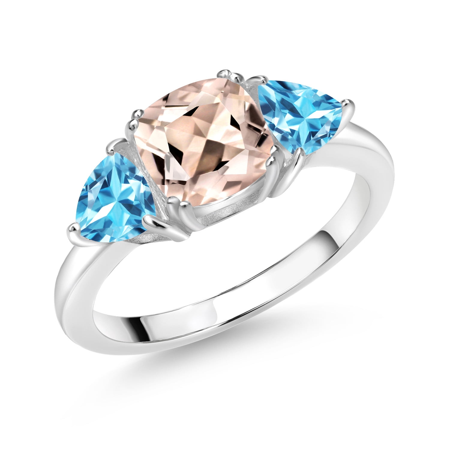 Gem Stone King 925 Sterling Silver Peach Morganite and Swiss Blue Topaz ...