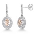 thumbnail image 1 of Gem Stone King 925 Sterling Silver Peach Morganite and White Moissanite Dangle Earrings for Women (1.51 Cttw, Gemstone October Birthstone, Oval 6X4MM), 1 of 4