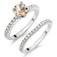 thumbnail image 1 of Gem Stone King 925 Sterling Silver Peach Morganite and White Moissanite Wedding Engagement Band Bridal Set Ring for Women (1.09 Cttw, Gemstone October Birthstone, Available in Size 5, 6, 7, 8, 9), 1 of 5