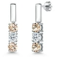 thumbnail image 1 of Gem Stone King 925 Sterling Silver Peach Morganite and White Topaz Drop Dangle Earrings for Women | 1.40 Cttw | Gemstone October Birthstone | Round 5MM, 1 of 6