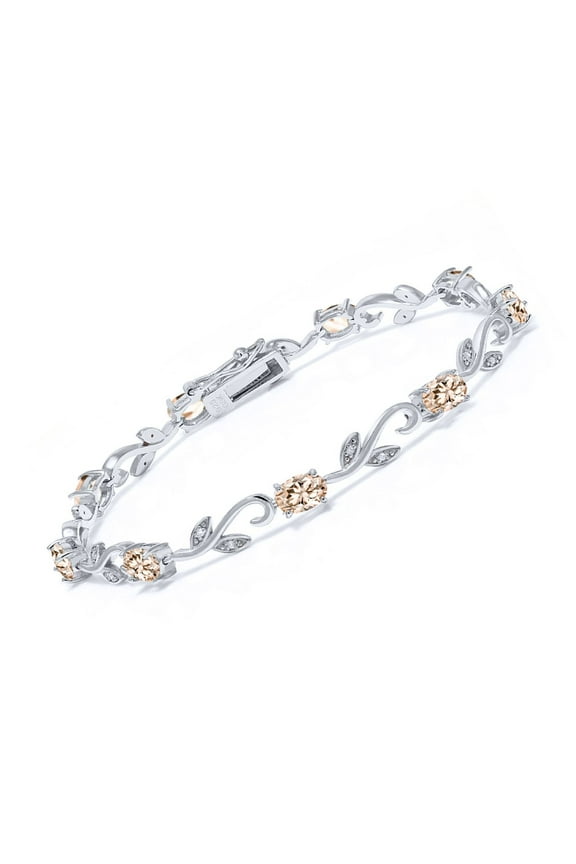 925 Sterling Silver Peach Morganite and Diamond Greek Vine Tennis Bracelet for Women (4.09 Ct Oval 6X4MM, 7 inch)