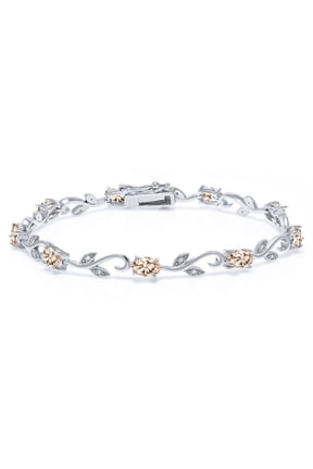 4.09 Cttw Peach Morganite and Diamond Greek Vine Tennis Bracelet for Women | 925 Sterling Silver | Oval 6X4MM | 7 inch | Fine Jewelry Gifts for Women Mom Wife Her