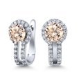 thumbnail image 1 of Gem Stone King 925 Sterling Silver Peach Morganite and White Created Sapphire Earrings for Women (1.30 Cttw, Gemstone October Birthstone, Round 5MM), 1 of 6