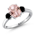 thumbnail image 1 of Gem Stone King 925 Sterling Silver Peach Nano Morganite and Black Diamond Engagement Ring for Women | 2.54 Cttw | Oval 9X7MM | Gemstone October Birthstone | Size 8, 1 of 6