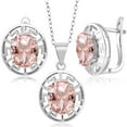 thumbnail image 1 of Gem Stone King 925 Sterling Silver Peach Nano Morganite Pendant and Earrings Jewelry Set for Women | 6.96 Cttw | Gemstone October Birthstone | Oval 10X8MM | With 18 inch Chain, 1 of 3