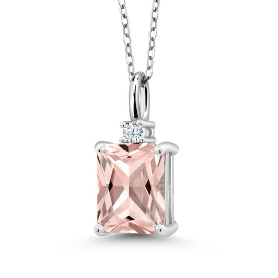 Gem Stone King 925 Sterling Silver Peach Nano Morganite Pendant Necklace for Women | 2.03 Cttw | Gemstone October Birthstone | Emerald Cut 9X7MM | With 18 inch Silver Chain