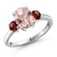 thumbnail image 1 of Gem Stone King 925 Sterling Silver Peach Nano Morganite and Red Garnet Engagement Ring for Women | 2.74 Cttw | Oval 9X7MM | Gemstone October Birthstone | Size 8, 1 of 6